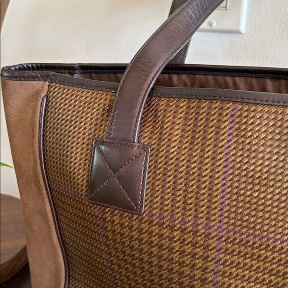 Ralph Lauren Brown Tote Bag with Dual Handles Suede Bottom - Picture 2 of 15